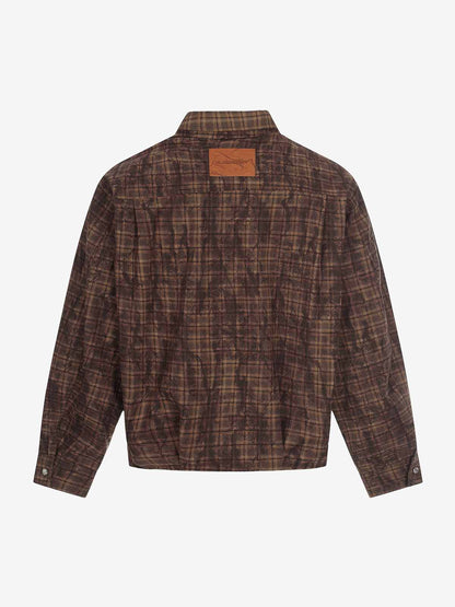 Vintage Washed Plaid Cropped Shirt Jacket