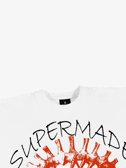 Oversized Crop Top with Bold Graphic Print and Edgy Skeleton Design 