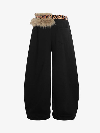 Stylish Wide-Leg Pants with Leopard Print Belt for Men and Women 