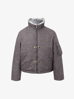 Vintage Metal Buckle Faux Fur Trim Padded Denim Jacket 