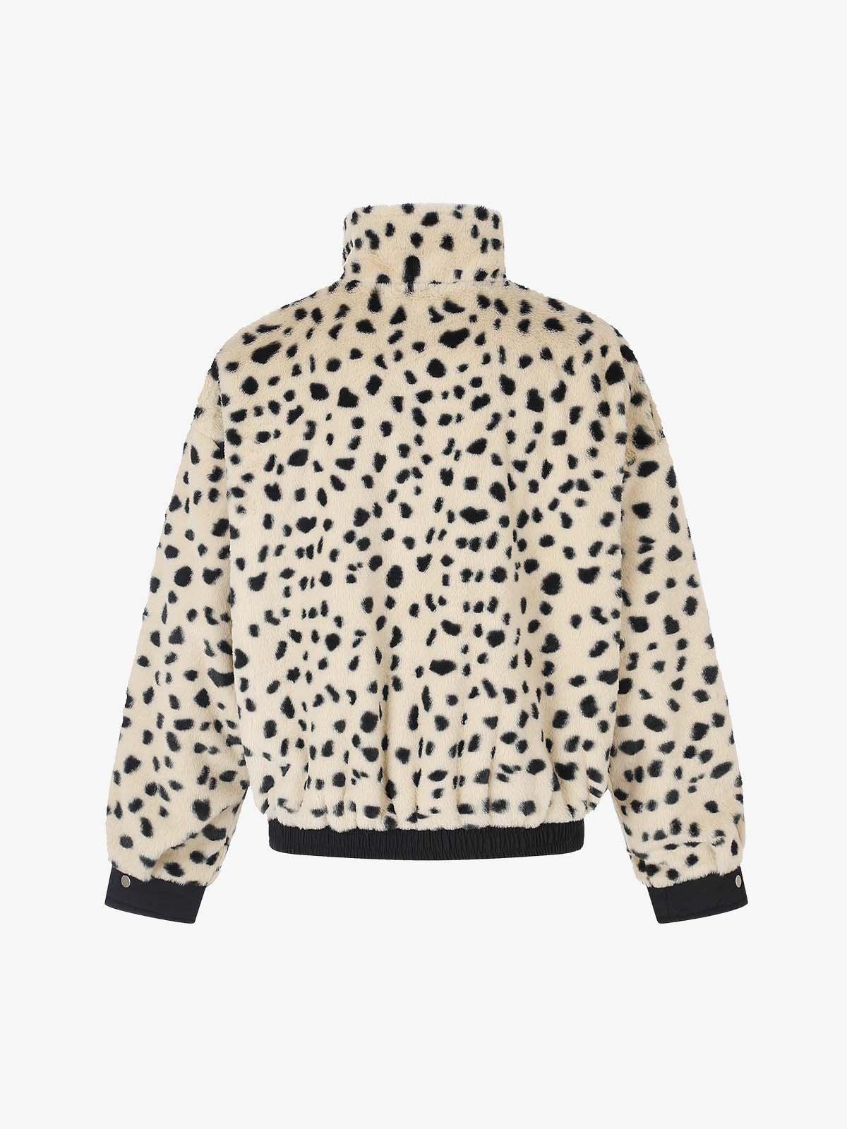 Reversible Spotted Leopard Stand-Collar Fleece Coat