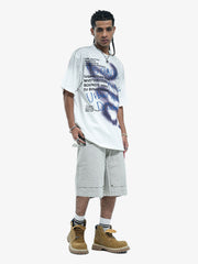 300G Cotton Spray-Marmot Distressed T-Shirt with Holes Urban Streetwear Graphic Tee 