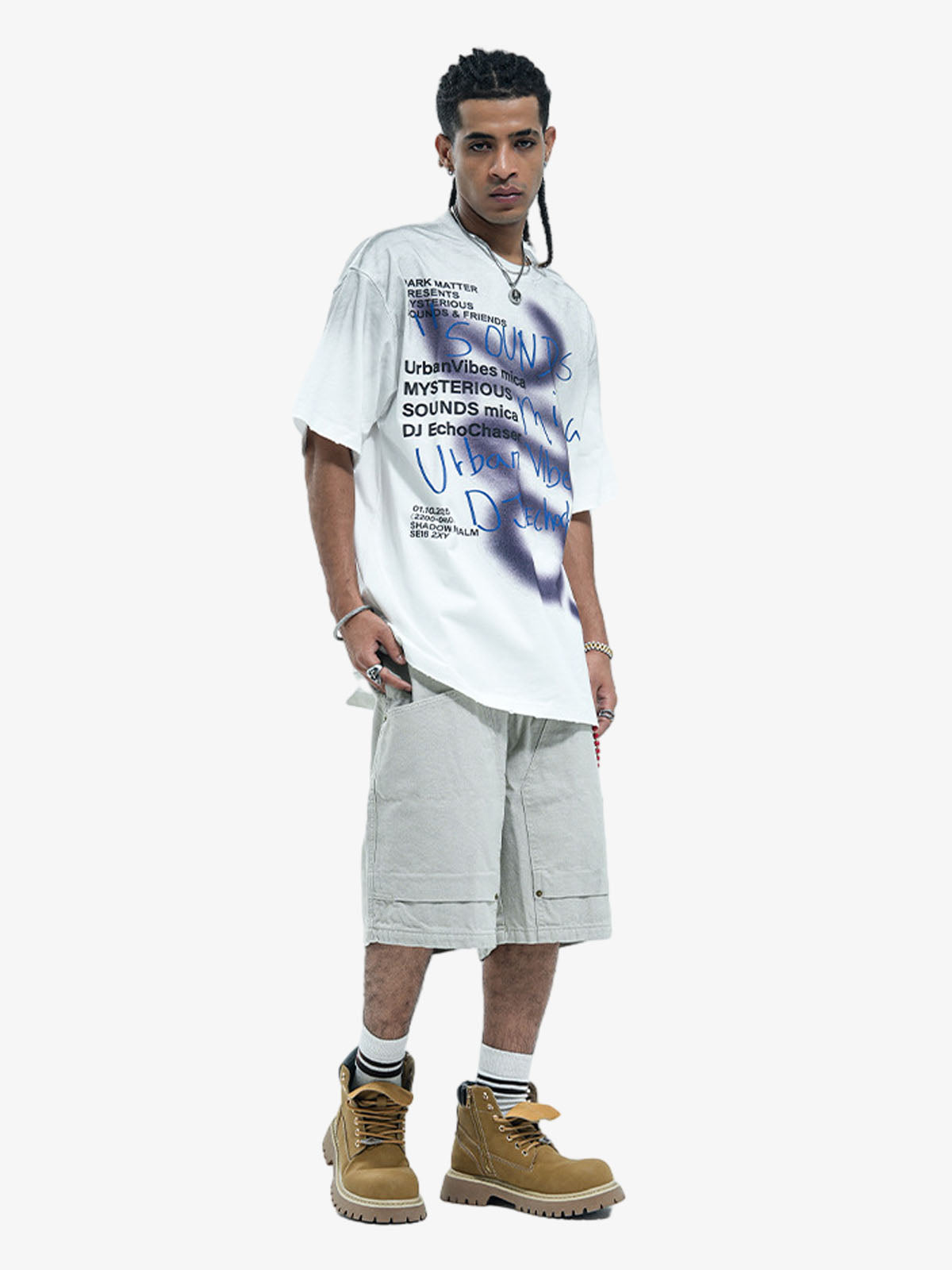 300G Cotton Spray-Marmot Distressed T-Shirt with Holes Urban Streetwear Graphic Tee 