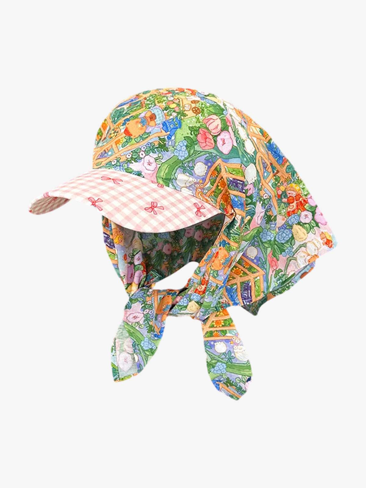Cotton Kids Sun Protection Hat with Adjustable Neck Scarf, Breathable and UV-Resistant Baby Cap for Outdoor Activities 