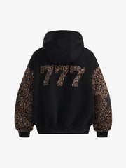 Leopard Patchwork Zip-Up Hoodie