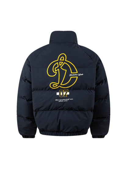 Jersey Stand Collar Embroidered Quilted Puffer Jacket 
