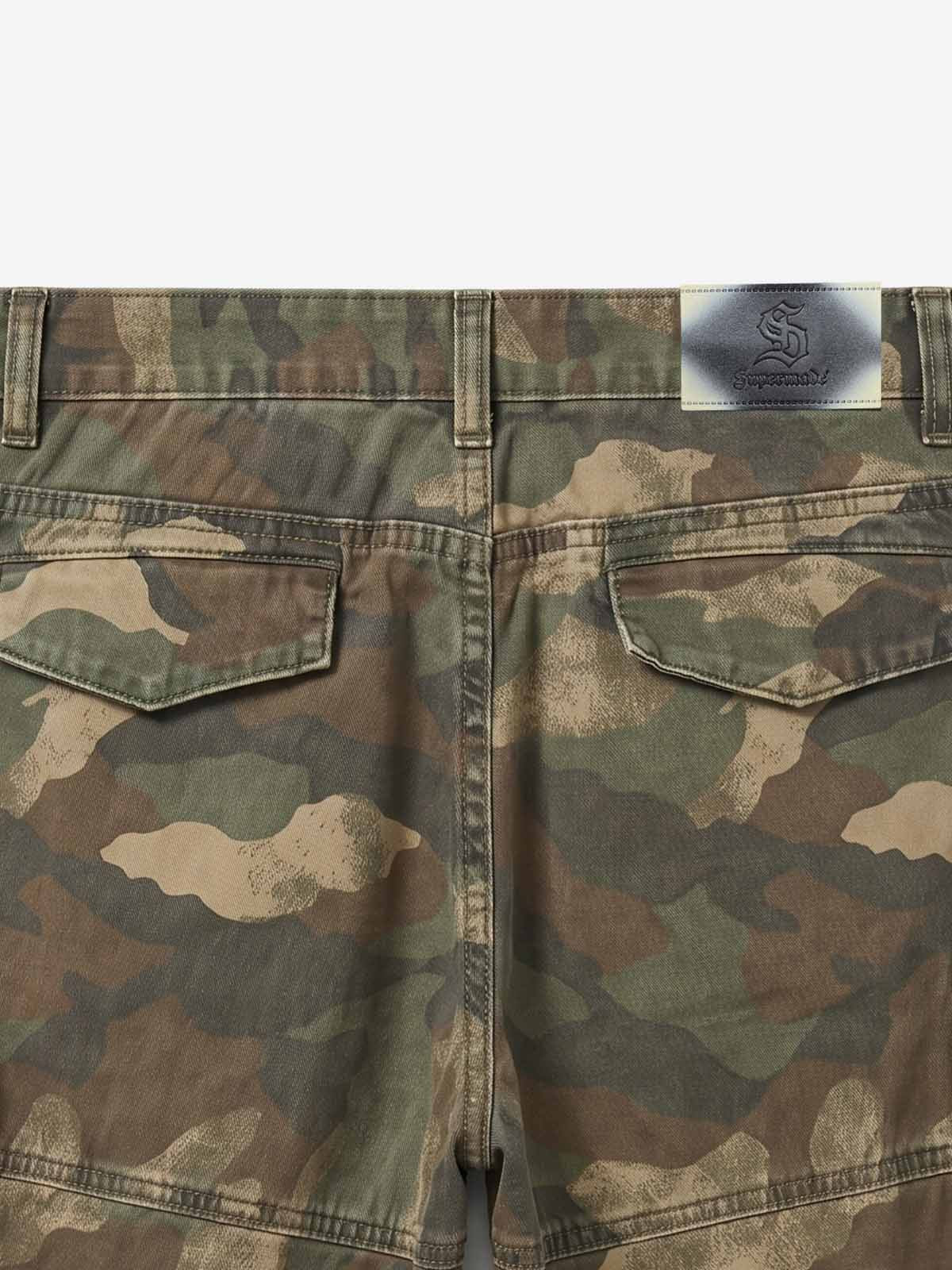 Distressed Camouflage Workwear Wide-leg Shorts