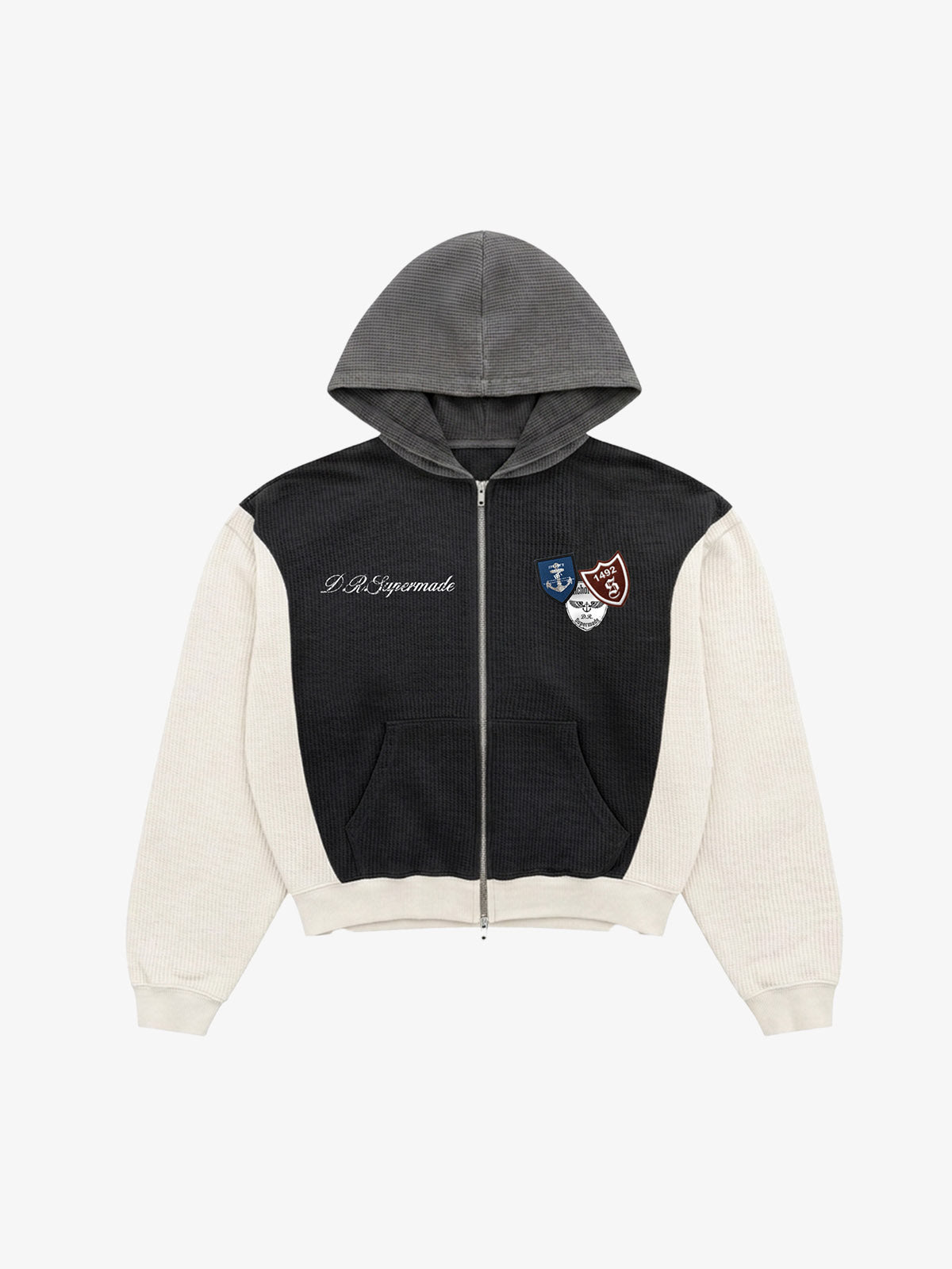Color Block Patch Graphic Zip Hoodie
