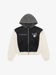 Color Block Patch Graphic Zip Hoodie