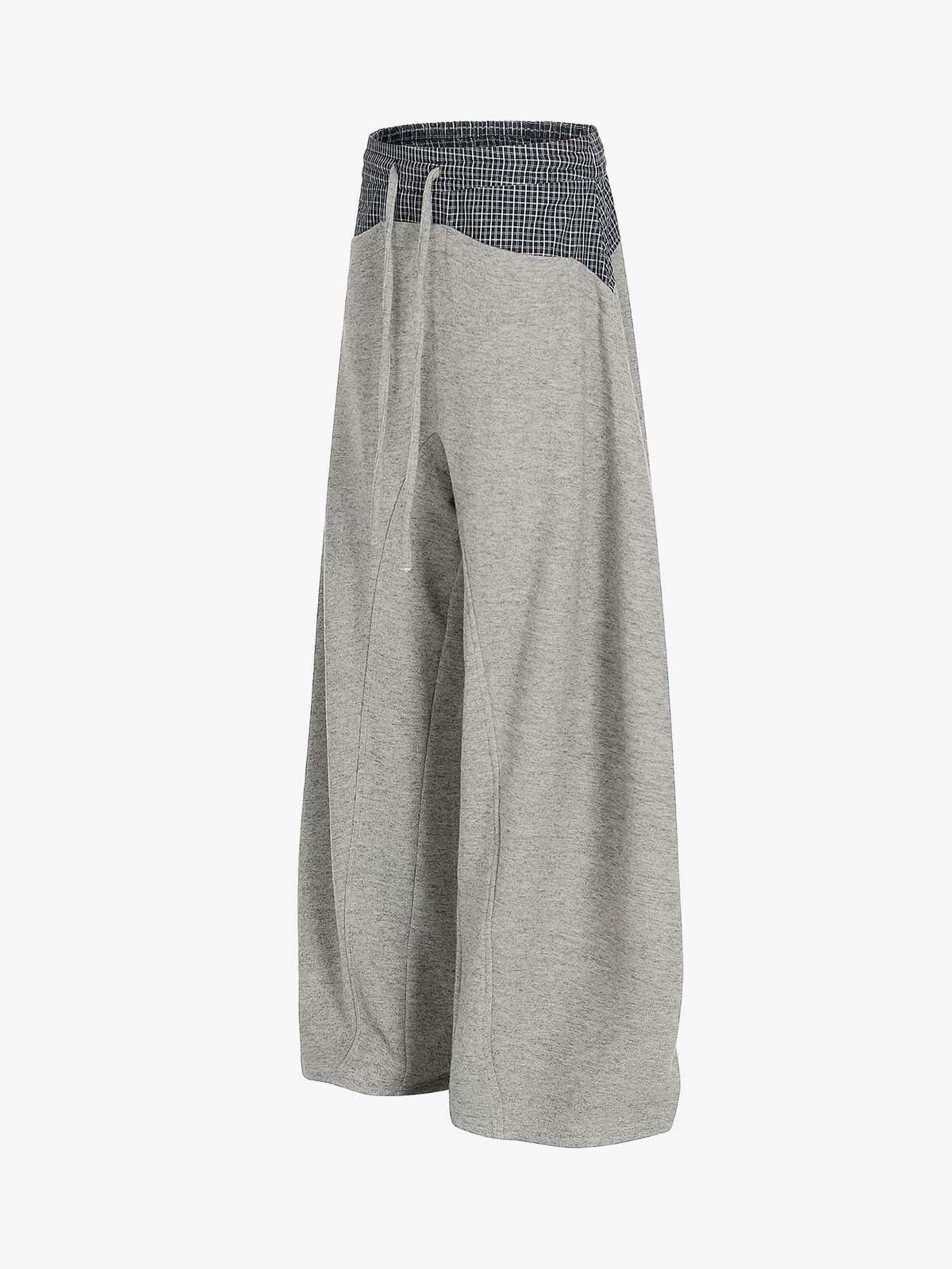 Contrast Check Waist Wide Leg Drawstring Sweatpants
