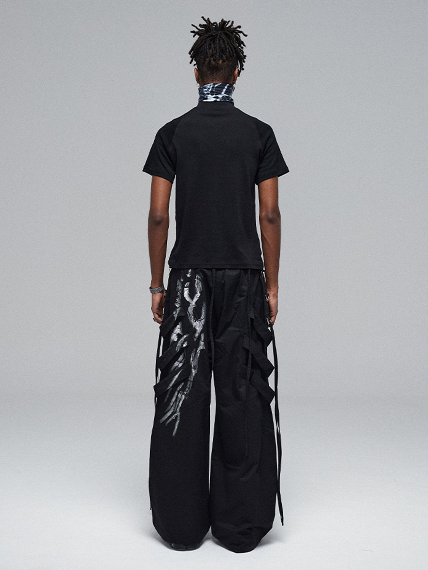 Dark Style Opium Deconstructed Style Heavy Industry Brushed Silver Ribbon Drawstring Wide-leg Overalls