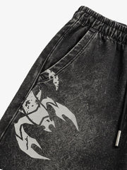 Washed Graphic Distressed Pullover Hoodie & Wide-Leg Sweatpants Set