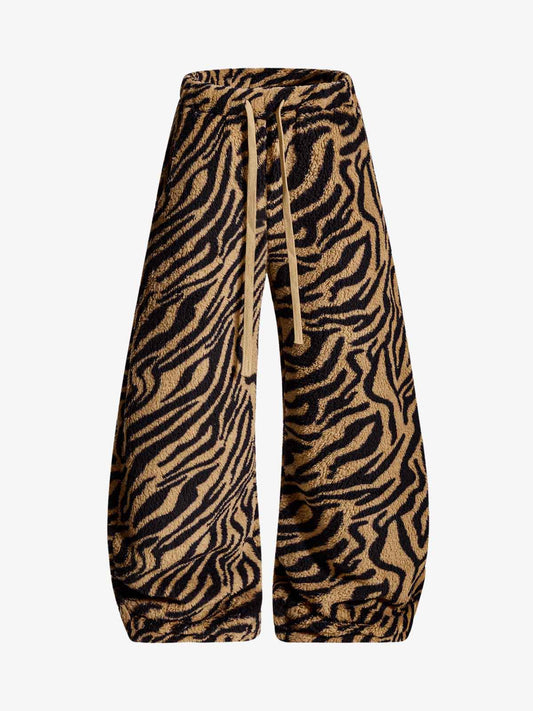 Retro Zebra Print Wide-Leg Lounge Barrel Pants 