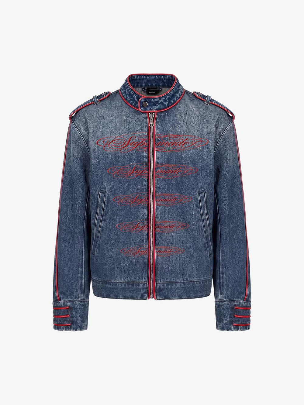Napoleon Embroidered Red-Piped Denim Jacket