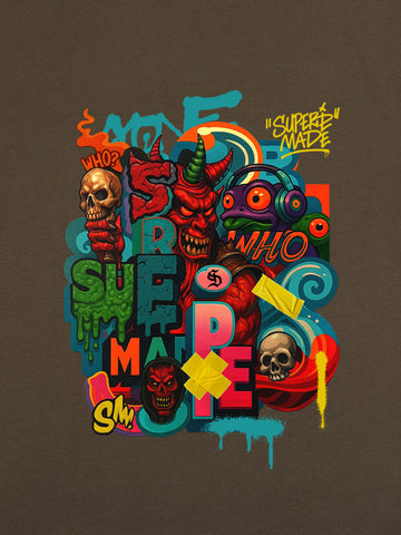 Trendy Multicolor Graffiti Skull Graphic T-Shirt 