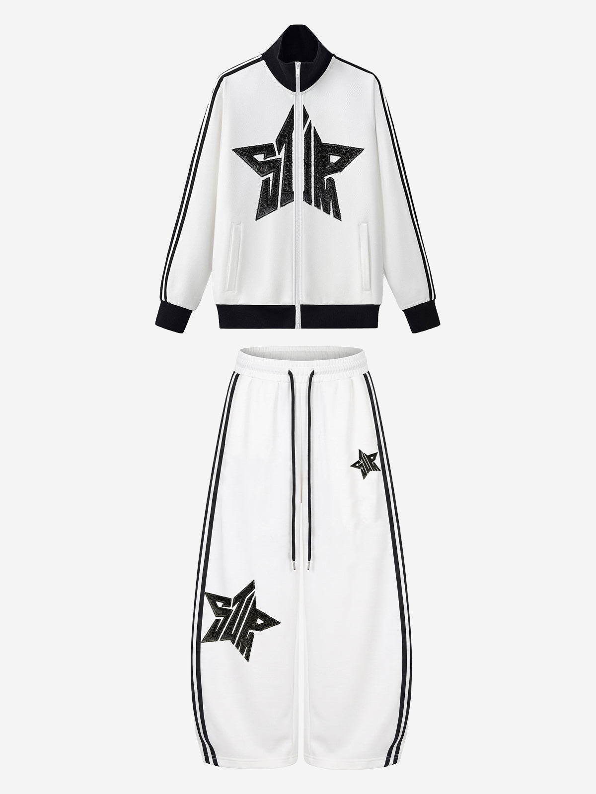Star Embroidered Color Block Striped Heavyweight Tracksuit