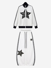 Star Embroidered Color Block Striped Heavyweight Tracksuit