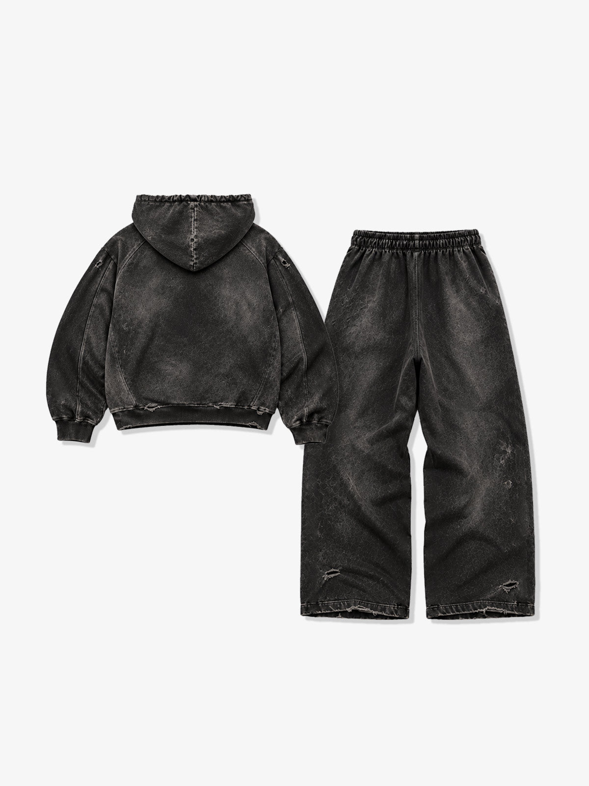 Washed Graphic Distressed Pullover Hoodie & Wide-Leg Sweatpants Set