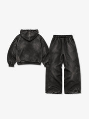 Washed Graphic Distressed Pullover Hoodie & Wide-Leg Sweatpants Set