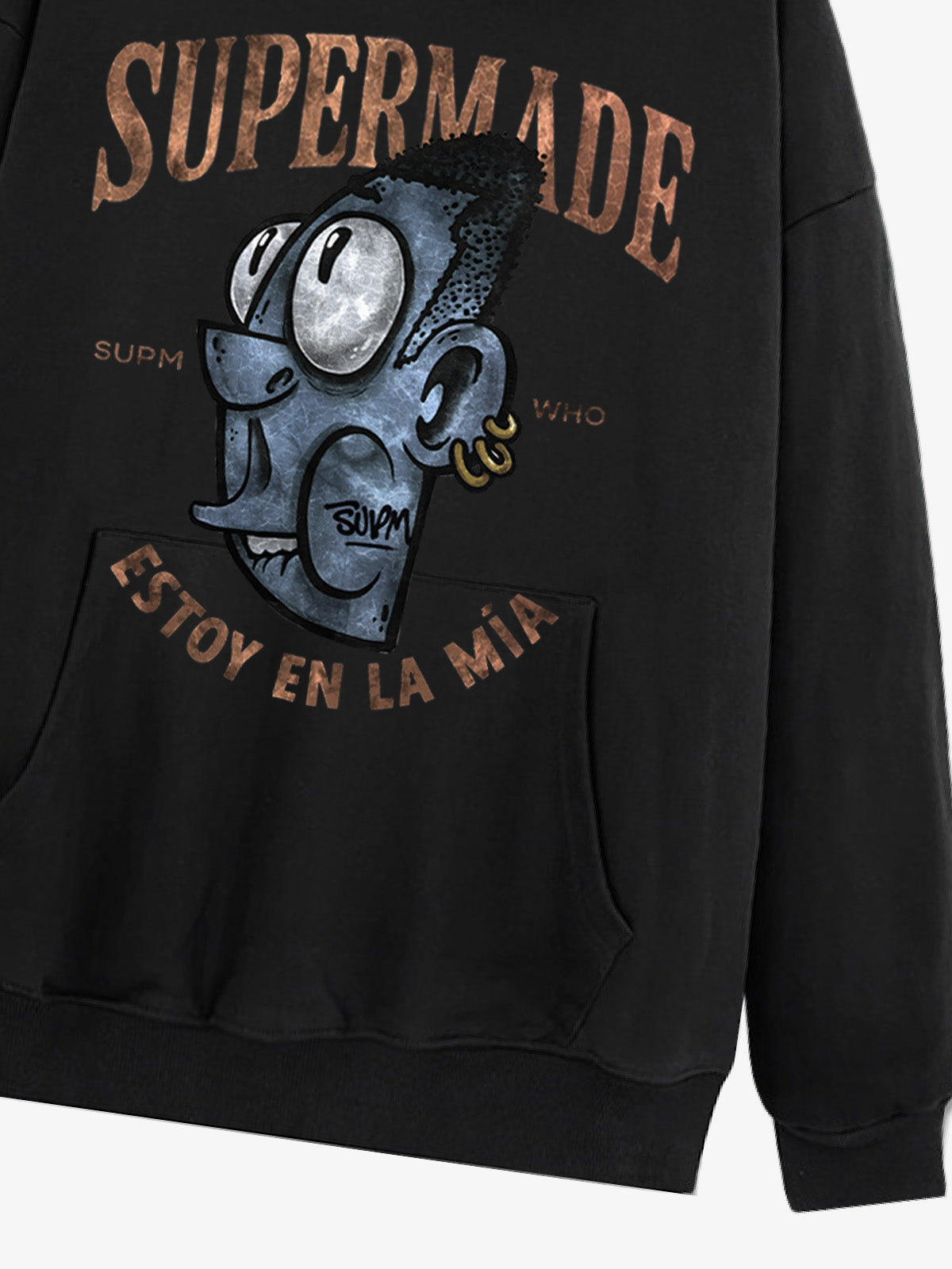 Thesupermade Street Trend Cool Blue Cartoon Big Head Hooded Sweatshirt 