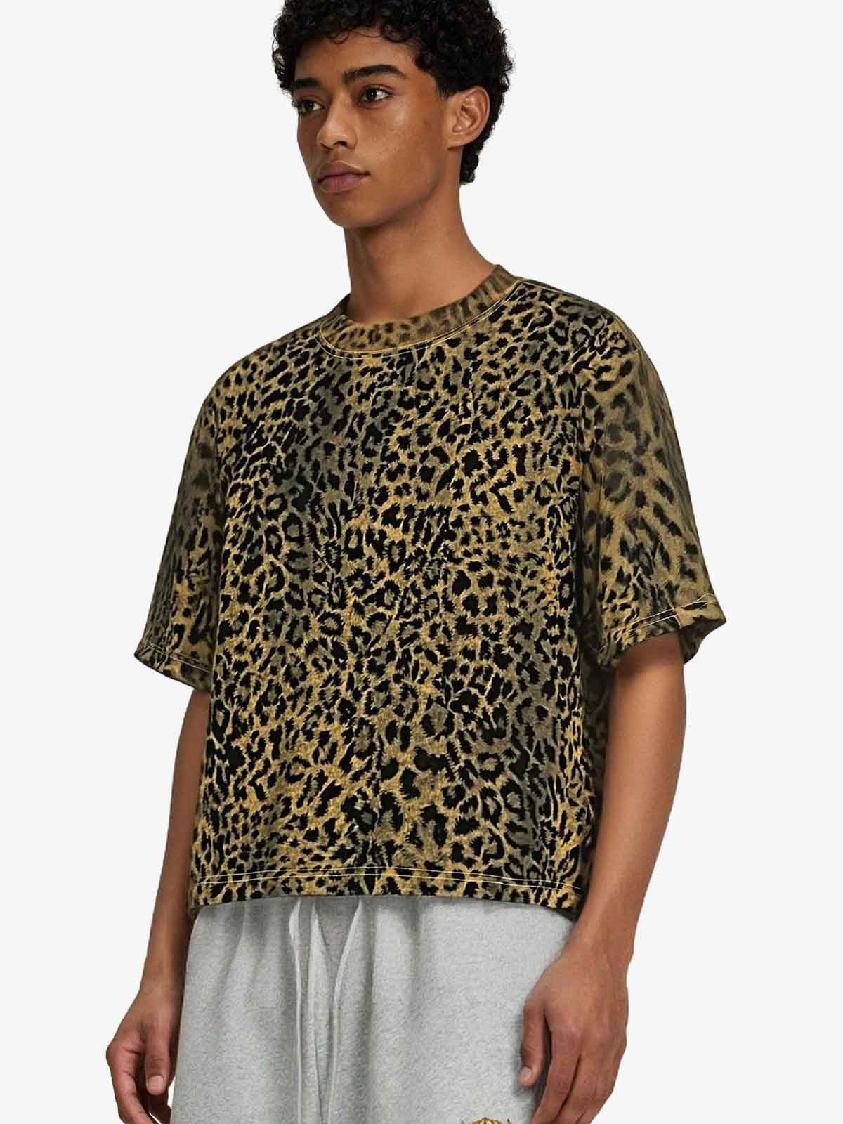 210G Cotton Leopard Print Oversized T-Shirt for Men Fashion Streetwear 