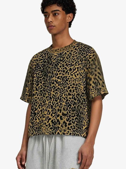 210G Cotton Leopard Print Oversized T-Shirt for Men Fashion Streetwear 