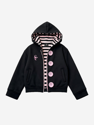 Kapuzenpullover mit Skorpionstickerei, Streifenfutter und Knopfleiste
