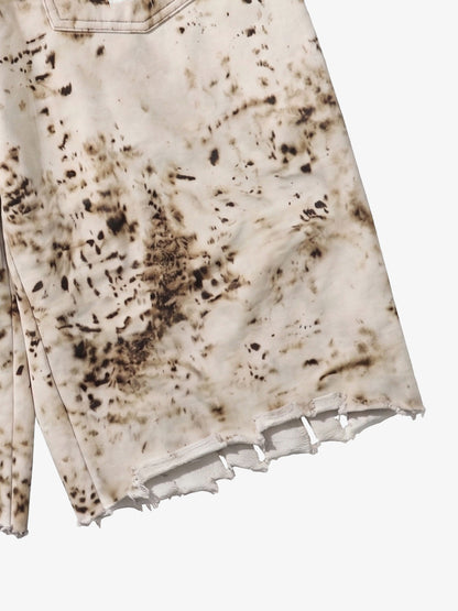 Washed Distressed Irregular Leopard Sleeveless Hooded Vest Set 