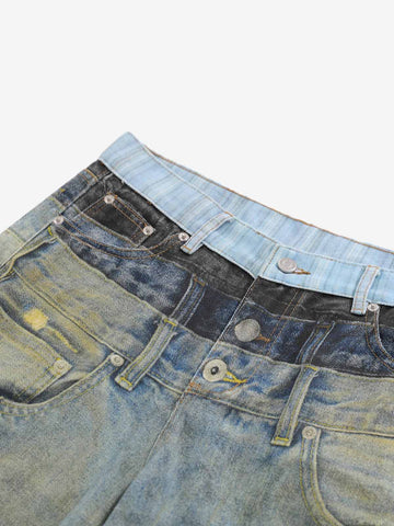 3D Illusion Layered Baggy Jeans