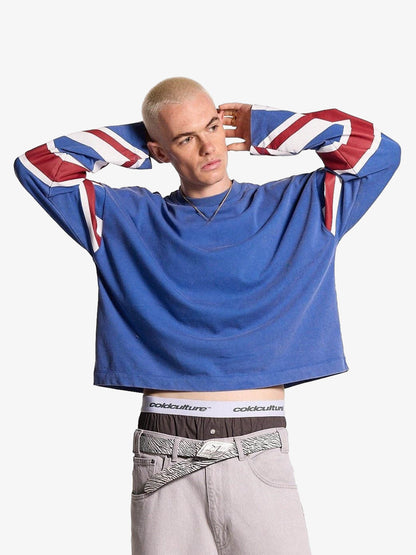 Flag Graphic Washed Distressed Long Sleeve Tee