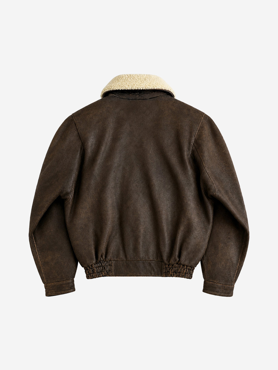 Faux-Shearling Collar Buckle Aviator Jacket
