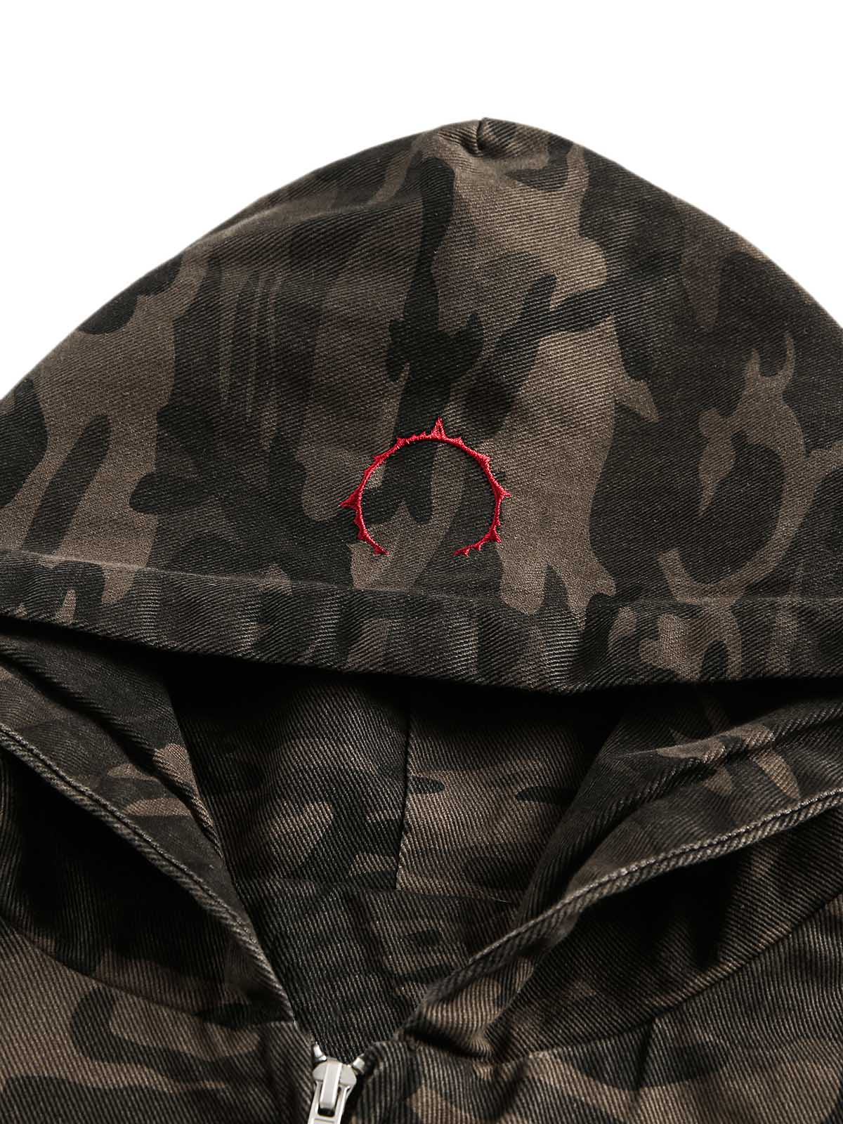 Deconstructed Camouflage Workwear Cardigan Hooded Jacket - 2290