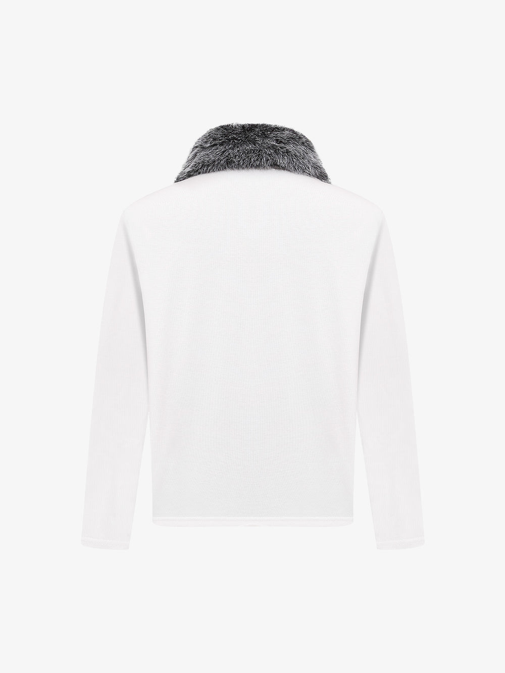 Faux-Fur Lapel Collar Sporty Polo Shirt