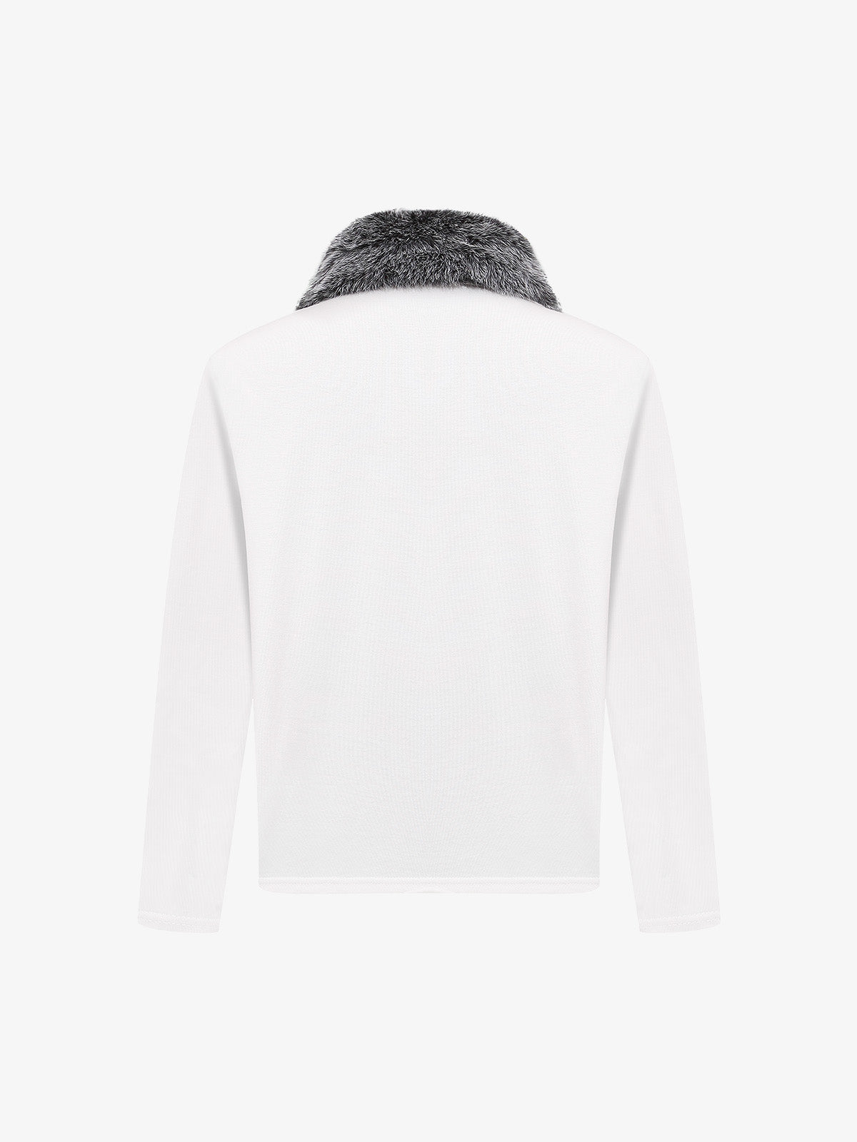 Faux-Fur Lapel Collar Sporty Polo Shirt