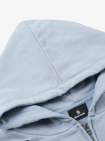 Distressed Graphic Print Zip Up Hoodie 