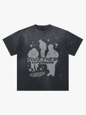 Portrait Graphic Ink Splatter Washed Tee