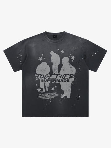 Portrait Graphic Ink Splatter Washed Tee