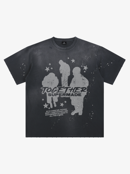 Portrait Graphic Ink Splatter Washed Tee