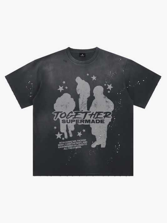 Portrait-Grafik-Tintenspritzer-Waschungs-T-Shirt