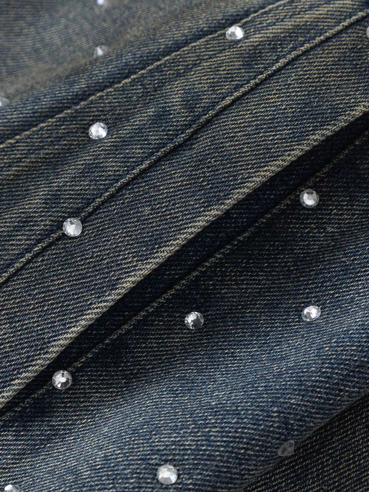 Thesupermade Hip-hop Beaded Washed Denim Jacket - 2264 