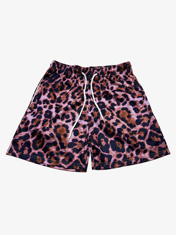 Pantaloncini in rete con stampa leopardata