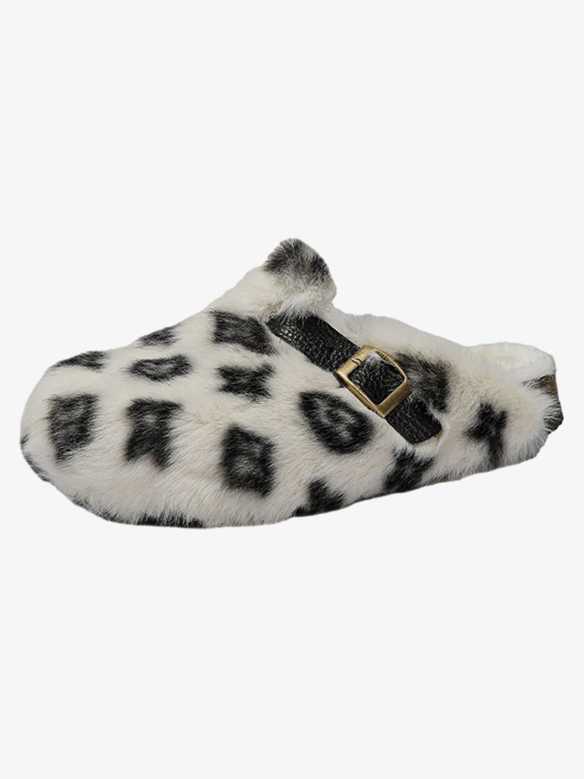 Abstract Spotted Faux Fur Buckle Clogs