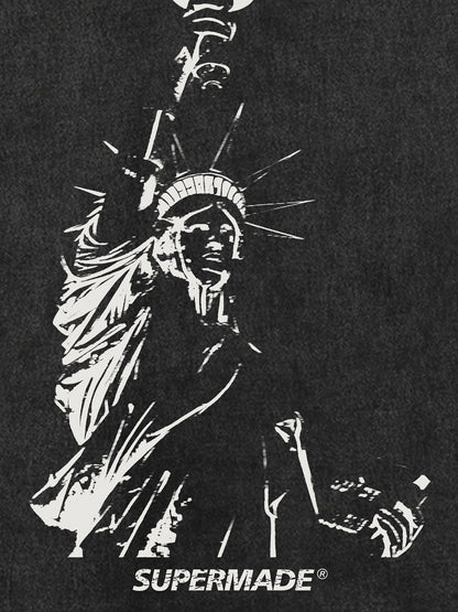 Original Fashion Men's Statue of Liberty Print Sleeveless Denim Vest 