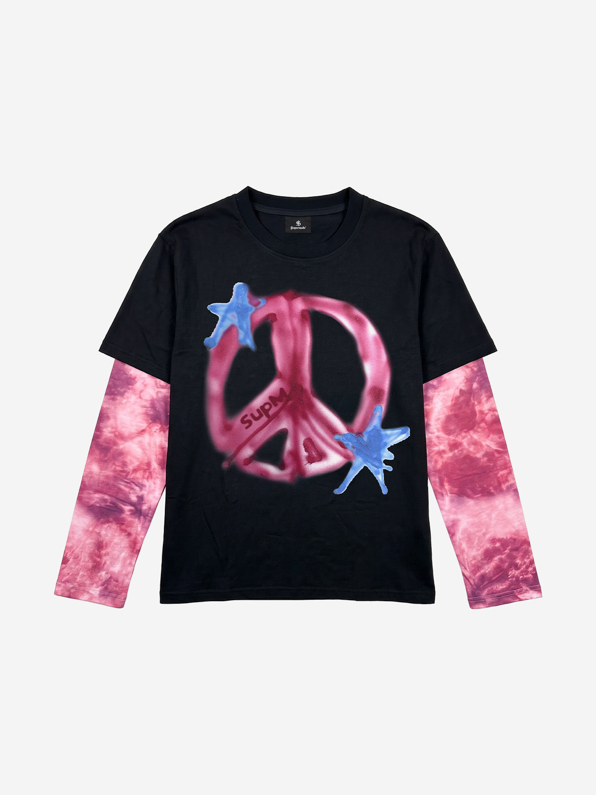 Anti-War Graphic Color Block Layered Long Sleeve Tee