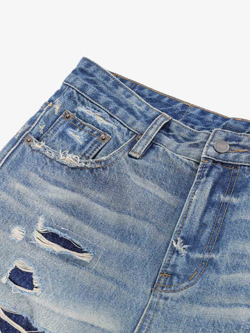 Distressed Patchwork Wide-Leg Jeans 