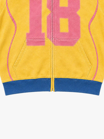 Racing Number Graphic Color Block Cropped Zip Hoodie