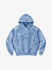 Washed Eyelet Distressed Hoodie & Curved-Leg Sweatpants Set