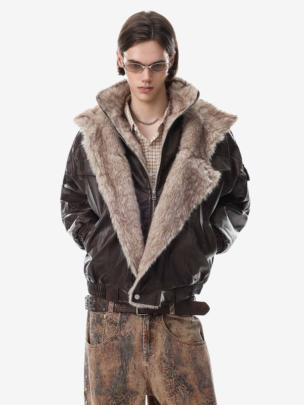 Faux-Layered Oversized-Collar Padded Coat