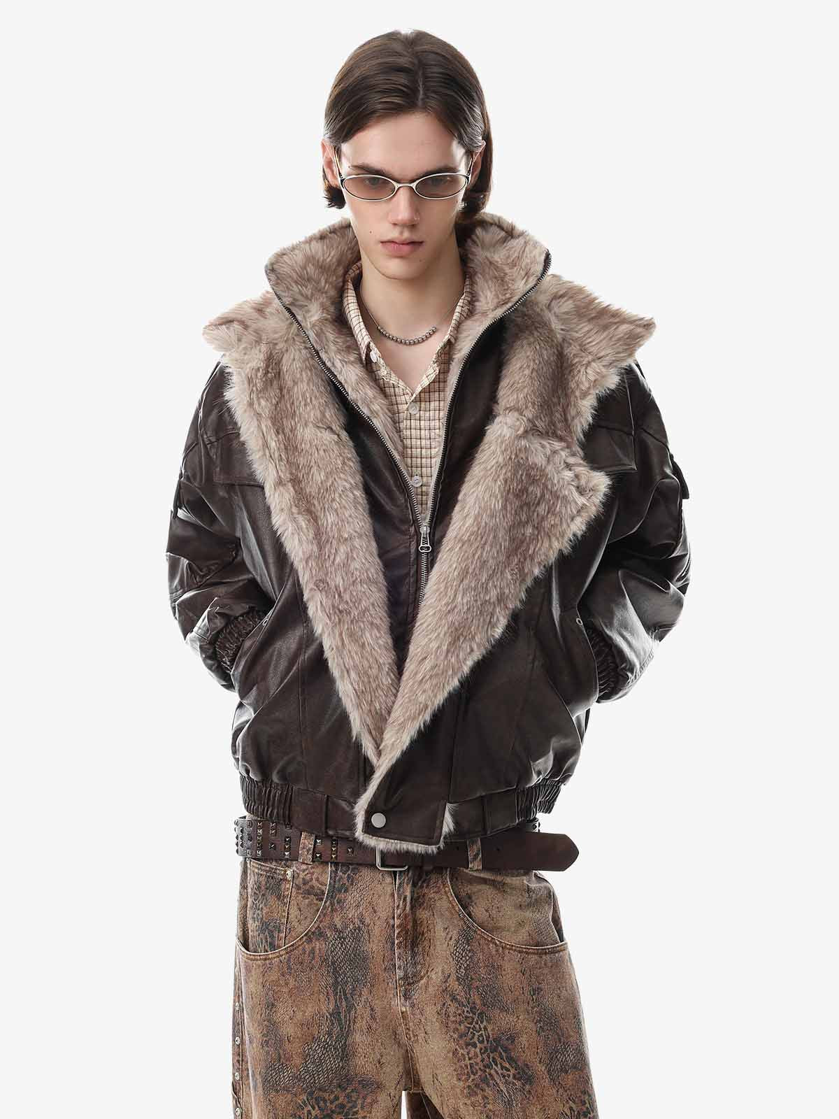Faux-Layered Oversized-Collar Padded Coat