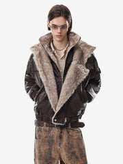 Faux-Layered Oversized-Collar Padded Coat